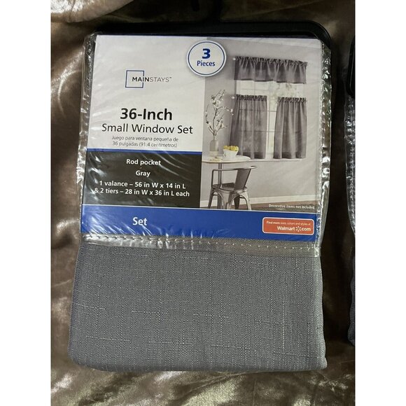 rod pocket valance 56"x 14 & 2 tiers 28" x 36" each small window 3pc set grayX2 - Picture 9 of 9